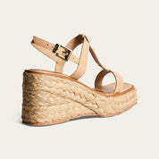 Sandália Anabela Santa Lolla Bege Espadrille Couro