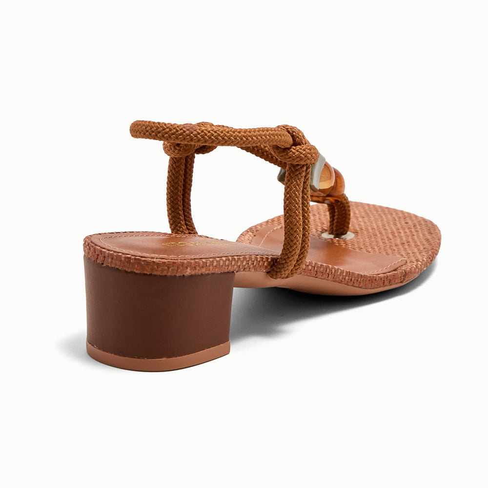 Sandália Degalls Terracota Cordão Trançado Salto Bloco