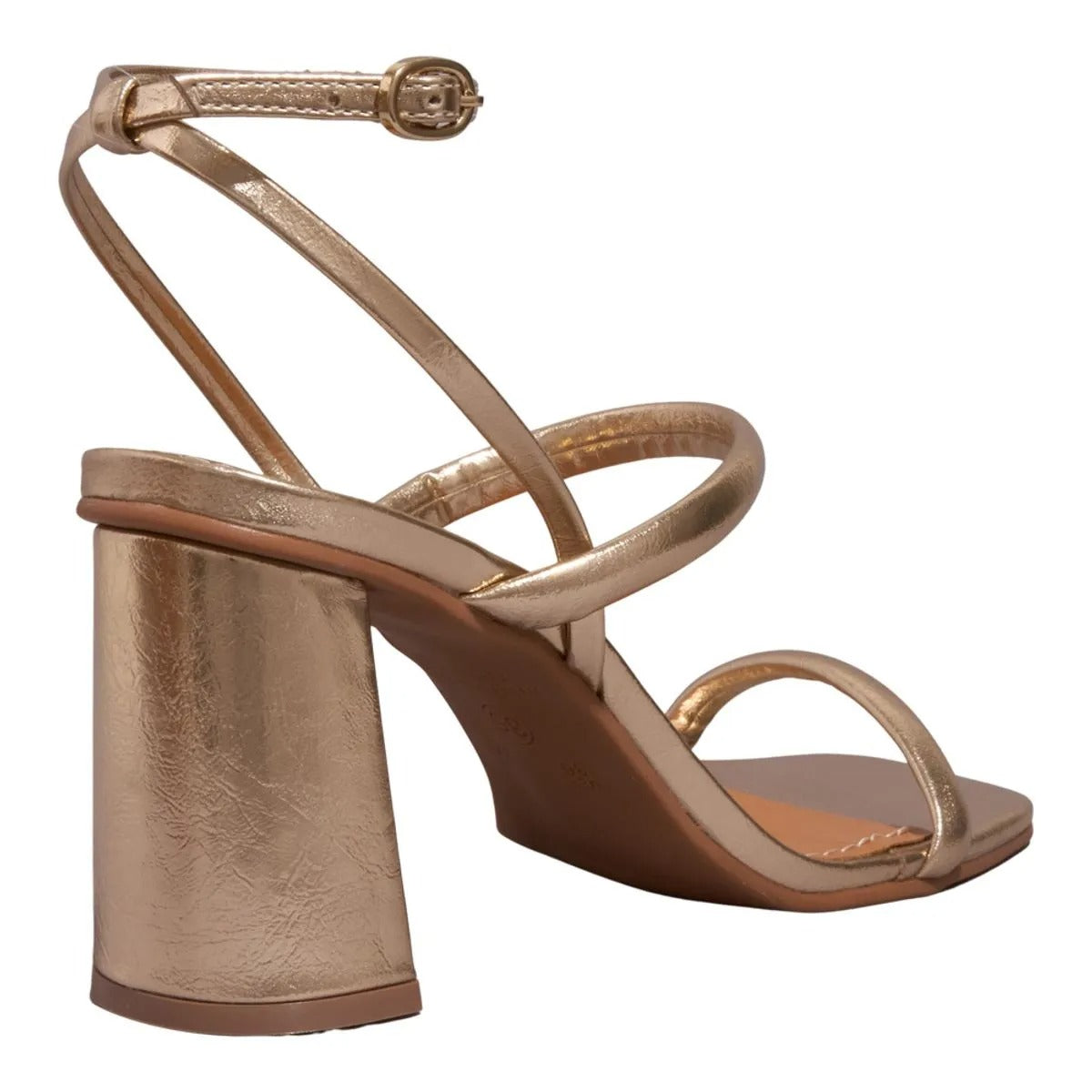 Sandália Dourada Salto Bloco Metalizada Degalls 