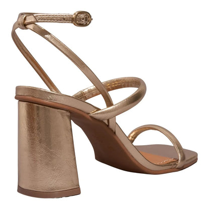 Sandália Dourada Salto Bloco Metalizada Degalls 