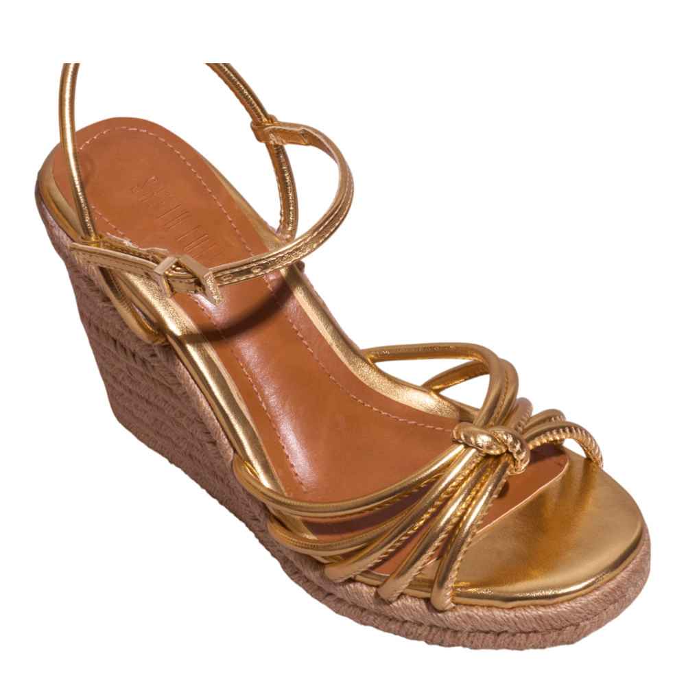 Sandália Espadrille Santa Lolla Dourada Salto Anabela