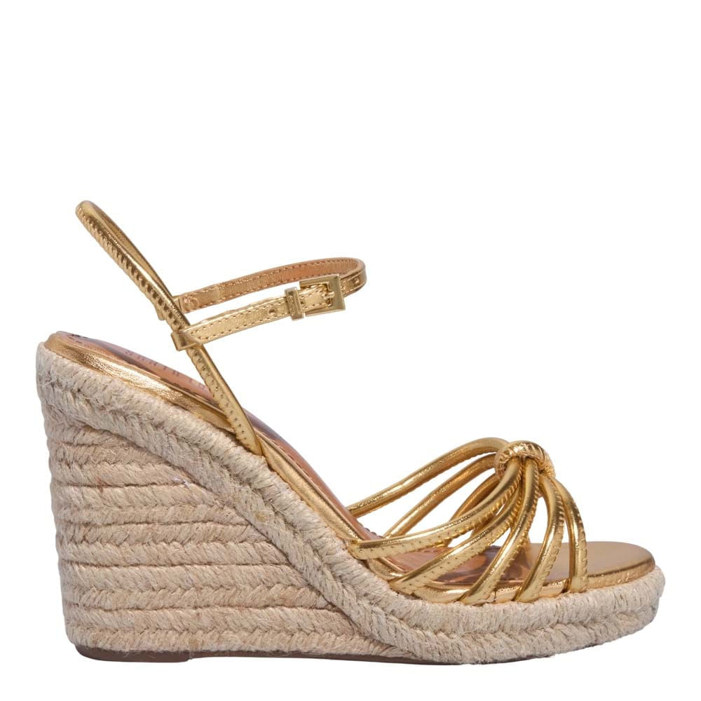 Sandália Espadrille Santa Lolla Dourada Salto Anabela