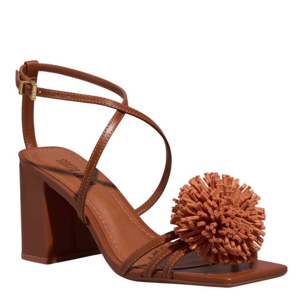 Sandália Pompom Santa Lolla Marrom Salto Grosso