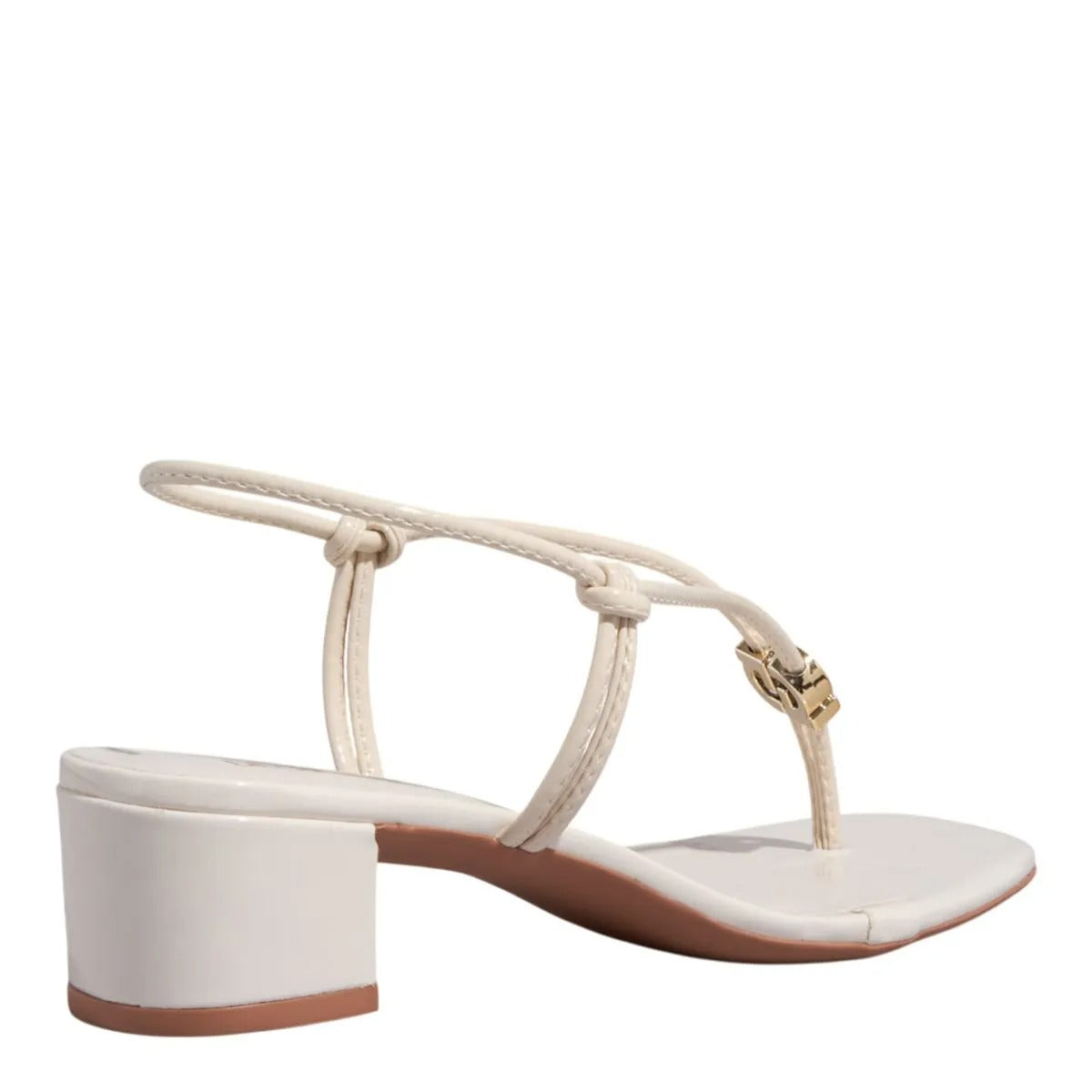 Sandália Salto Bloco Off White Verniz Degalls