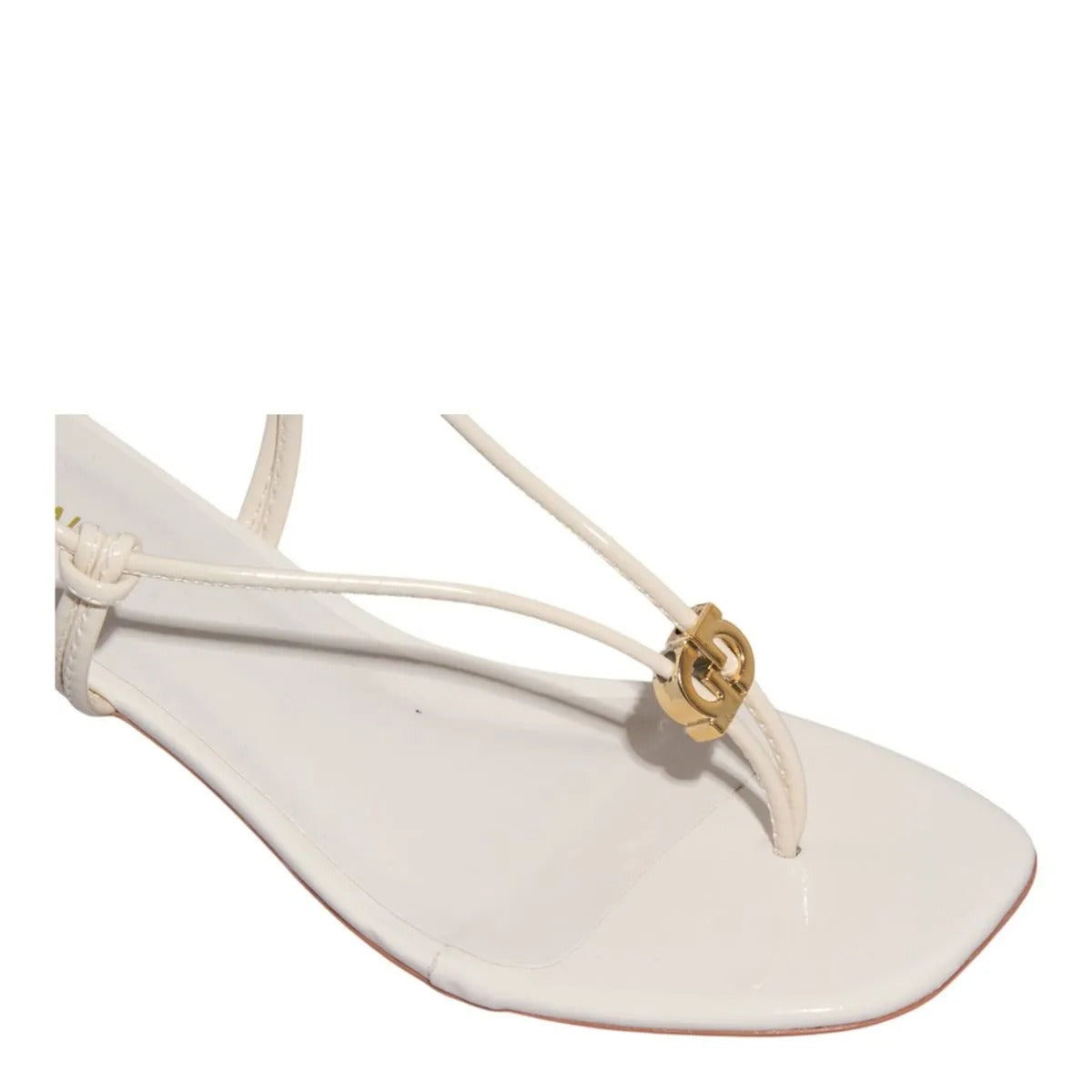 Sandália Salto Bloco Off White Verniz Degalls