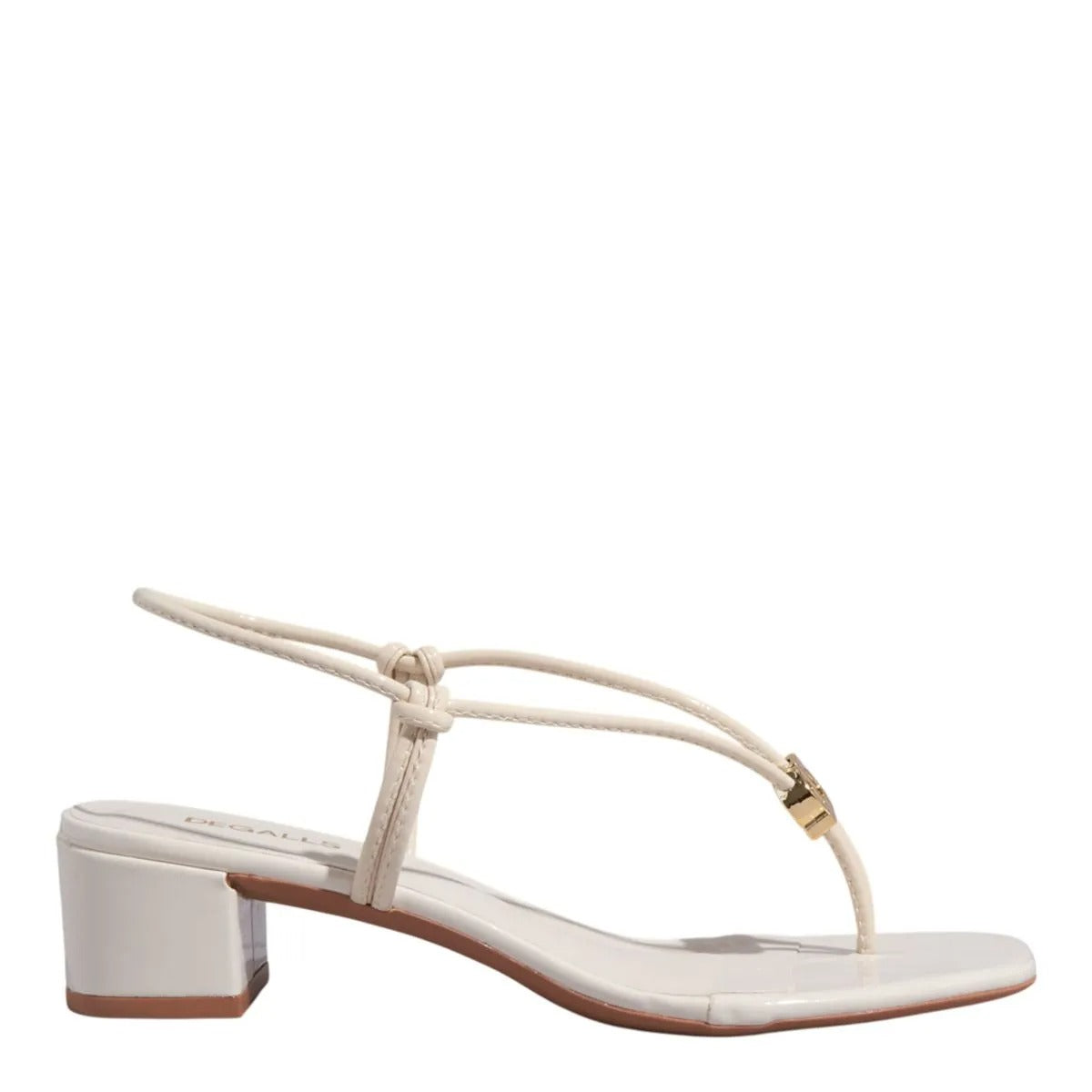 Sandália Salto Bloco Off White Verniz Degalls