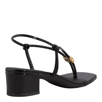 Sandália Salto Bloco Preta Verniz Degalls