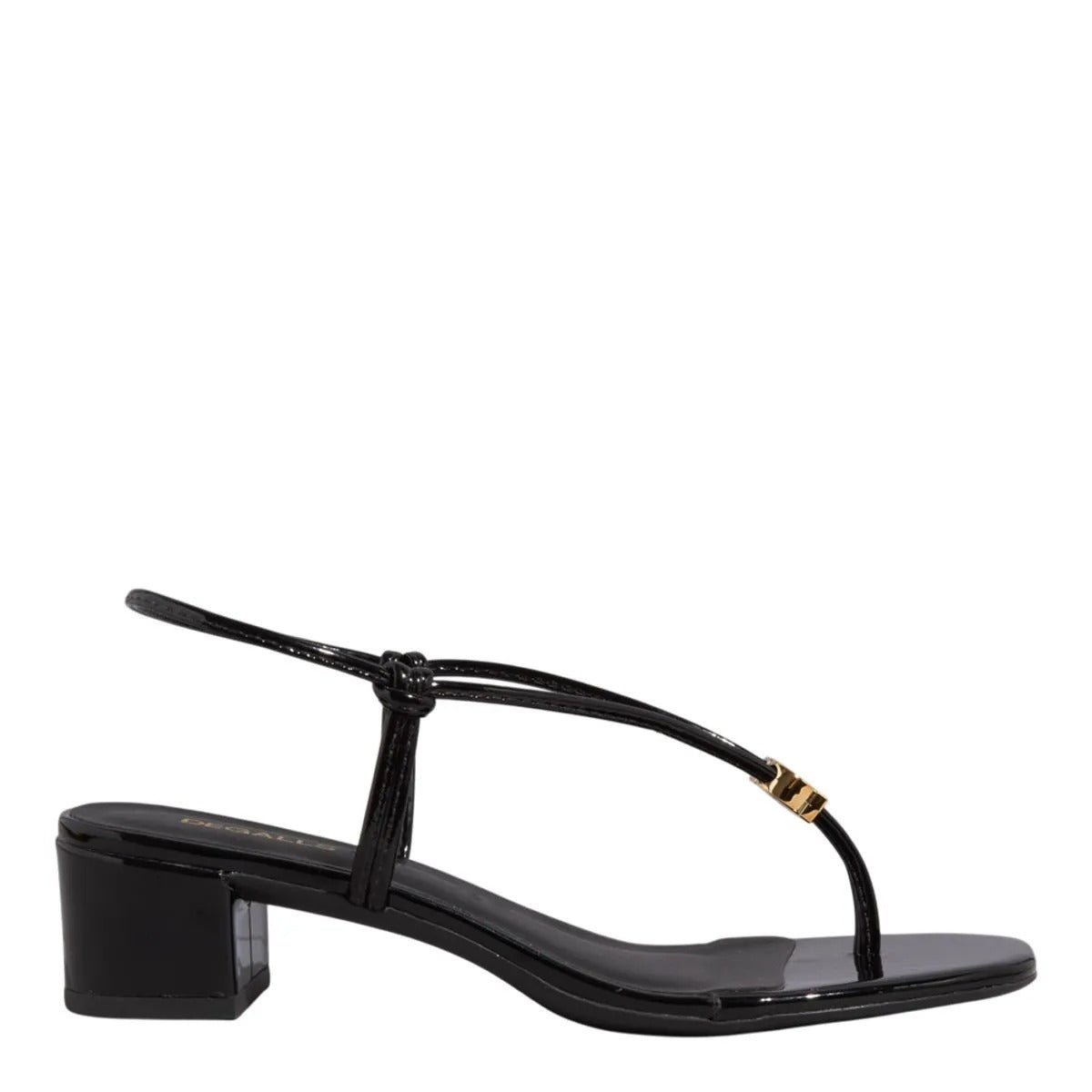 Sandália Salto Bloco Preta Verniz Degalls