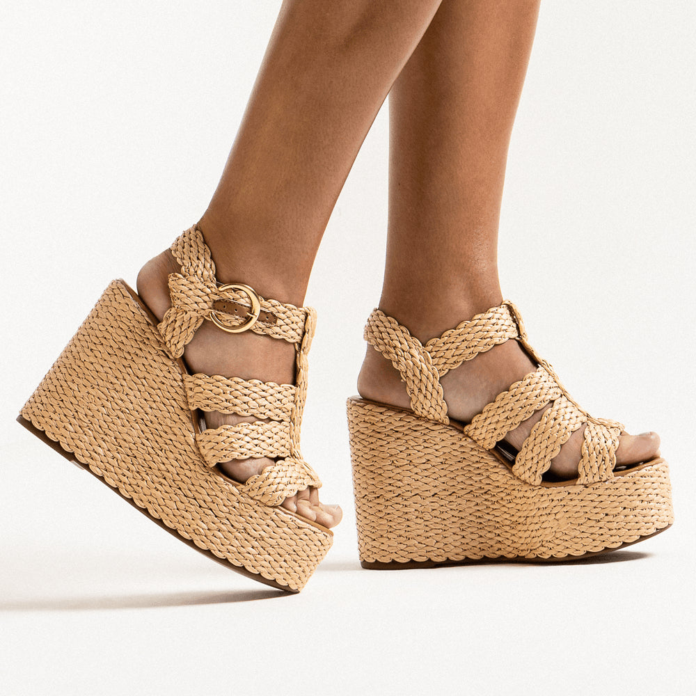 Sandália Santa Lolla Bege Espadrille Plataforma