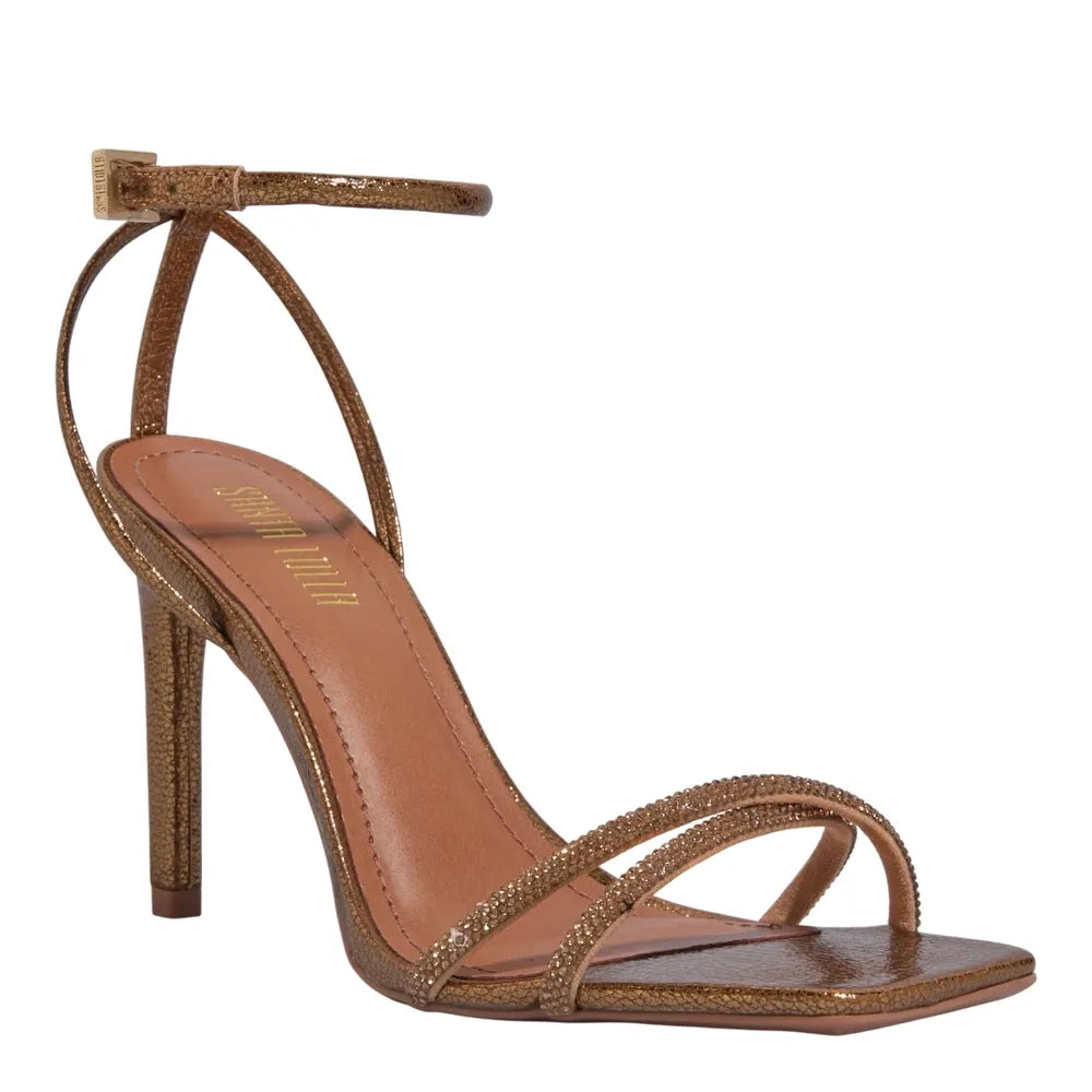 Sandália Santa Lolla Bronze Strass Salto Alto
