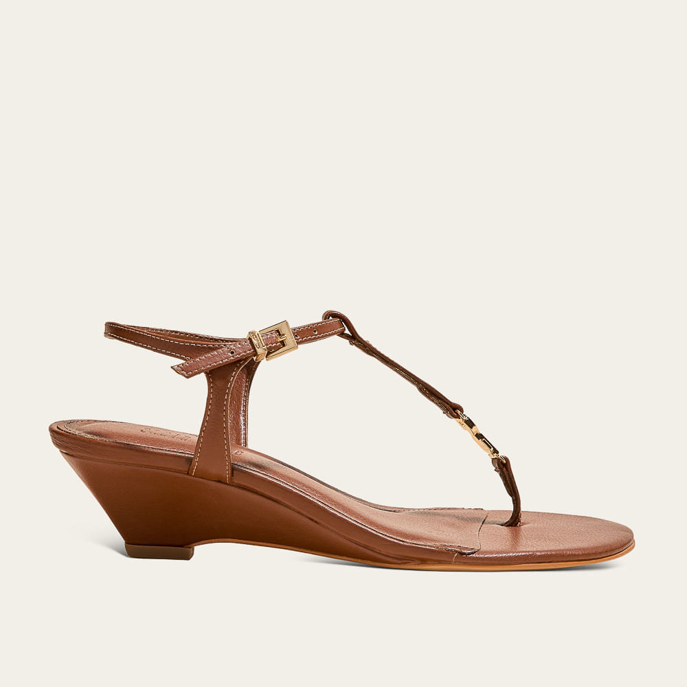 Sandália Santa Lolla Caramelo Anabela Detalhe Dourado