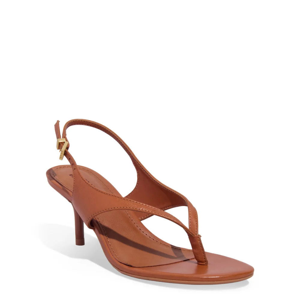 Sandália Santa Lolla Caramelo Couro Salto Fino Bico Quadrado