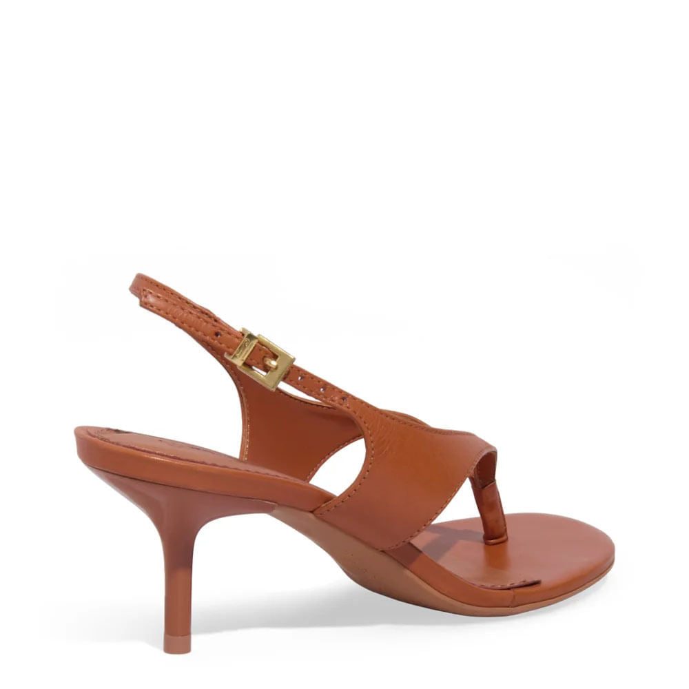 Sandália Santa Lolla Caramelo Couro Salto Fino Bico Quadrado