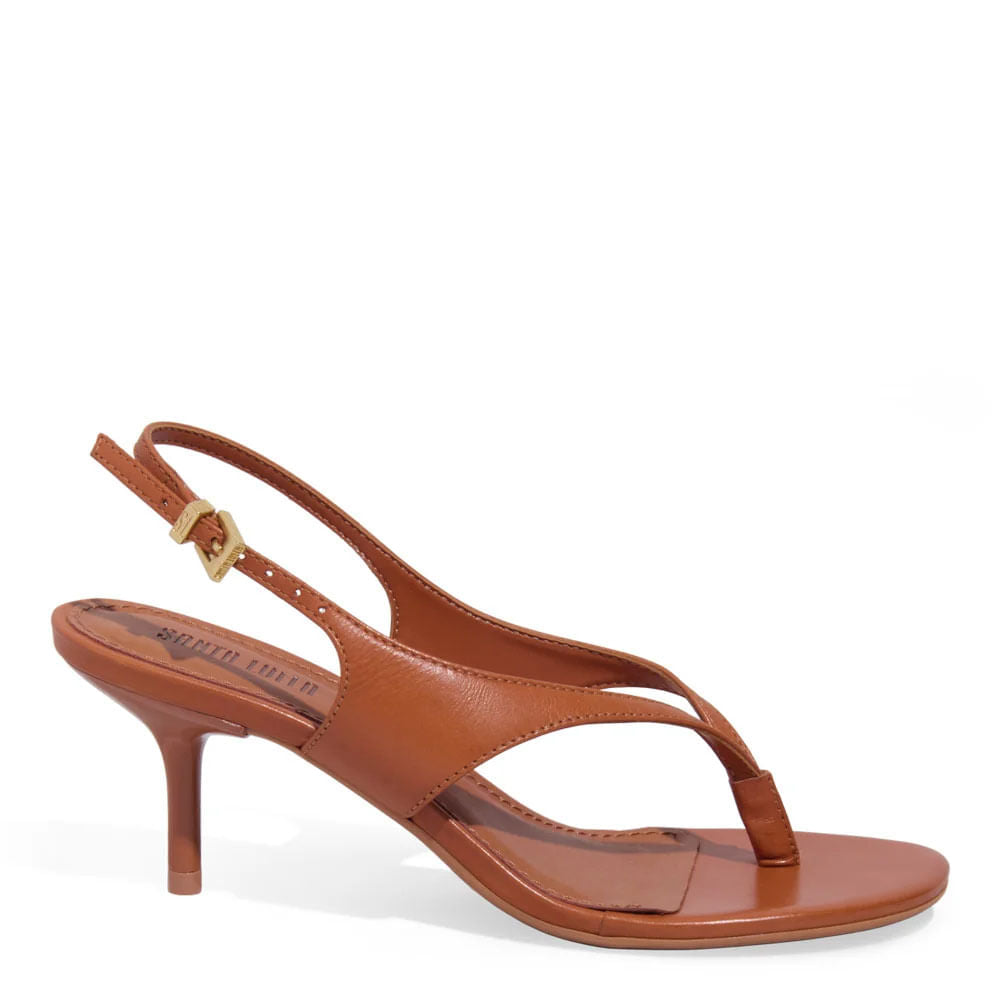 Sandália Santa Lolla Caramelo Couro Salto Fino Bico Quadrado