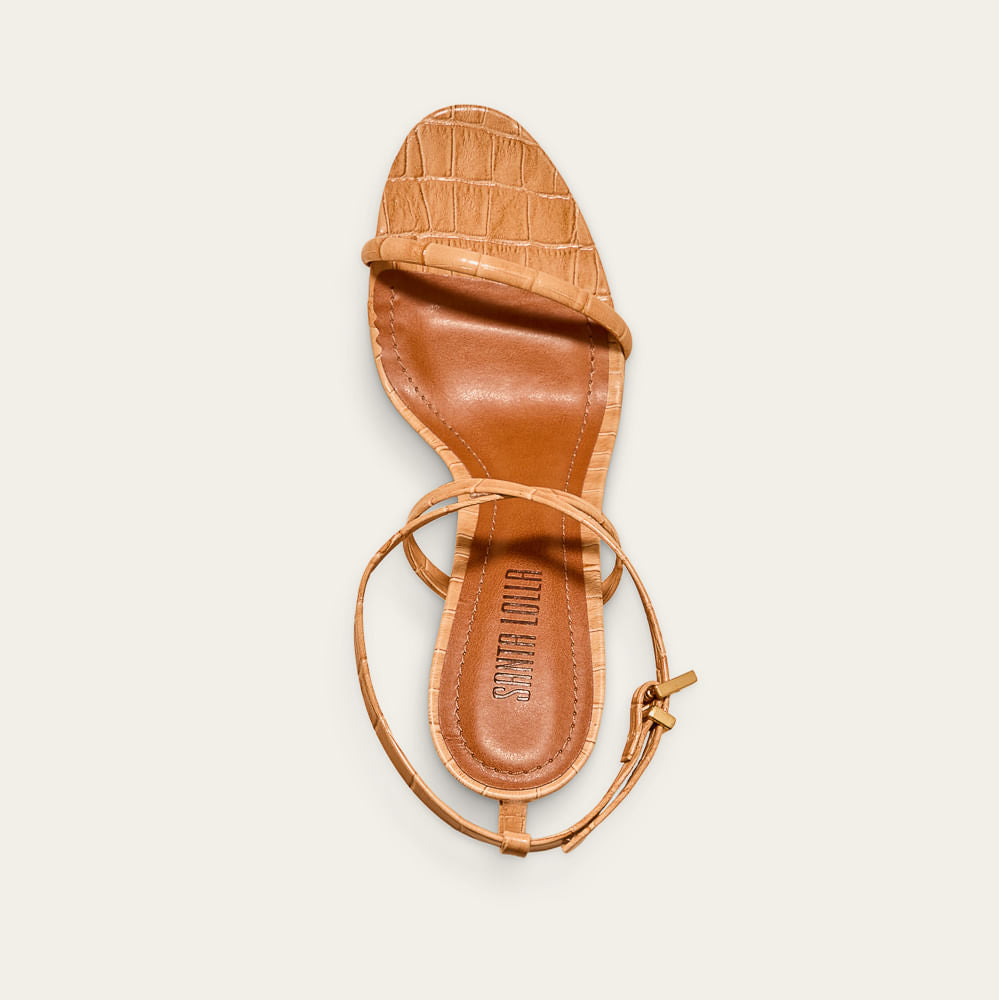 Sandália Santa Lolla Caramelo Croco Salto Fino