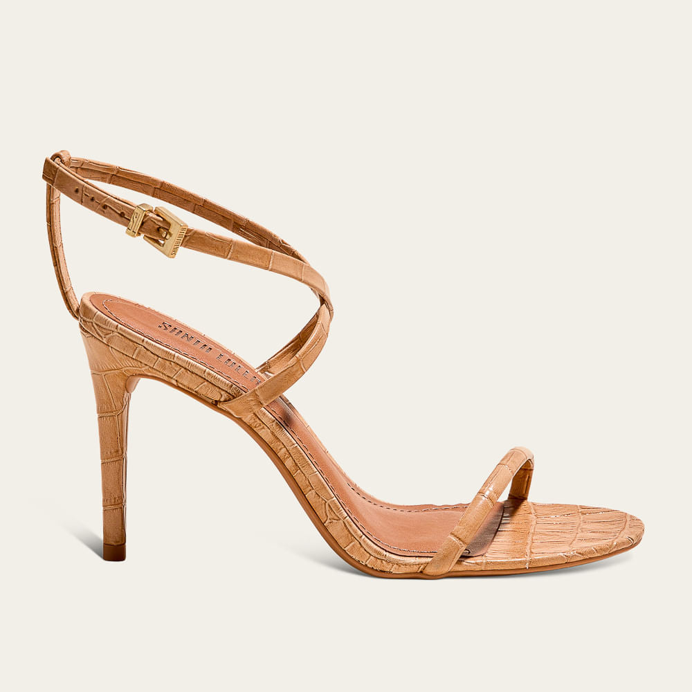 Sandália Santa Lolla Caramelo Croco Salto Fino