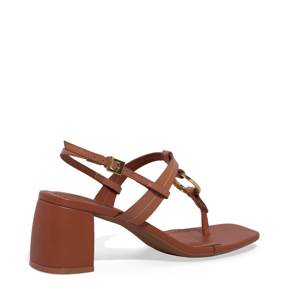 Sandália Santa Lolla Caramelo Salto Bloco Metal