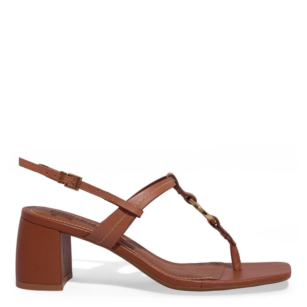 Sandália Santa Lolla Caramelo Salto Bloco Metal