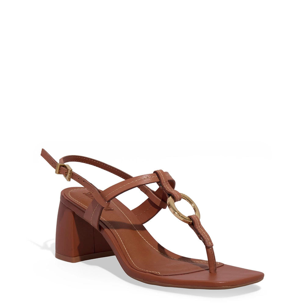 Sandália Santa Lolla Caramelo Salto Bloco Metal