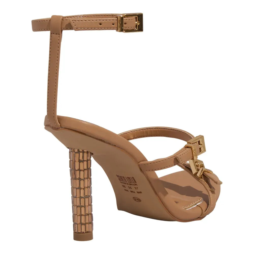 Sandália Santa Lolla Caramelo Salto Fino Metalizado