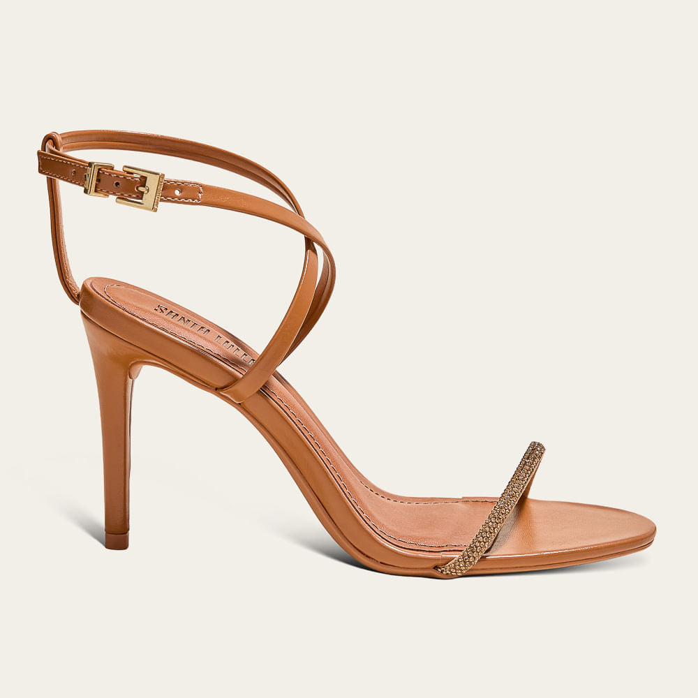 Sandália Santa Lolla Caramelo Salto Fino Strass