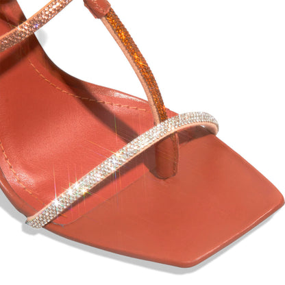 Sandália Santa Lolla Caramelo Strass Salto Fino Amarração