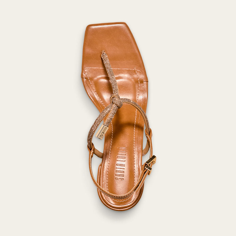 Sandália Santa Lolla Caramelo T-Strap Salto Bloco