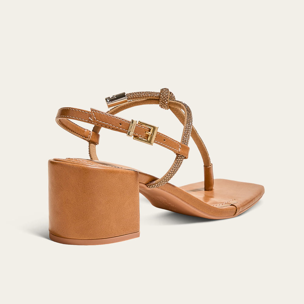 Sandália Santa Lolla Caramelo T-Strap Salto Bloco