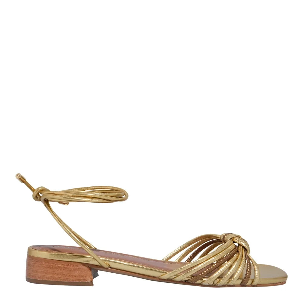 Sandália Santa Lolla Dourada Amarração Salto Baixo