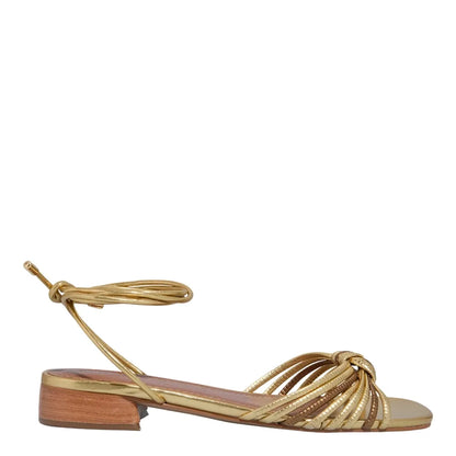Sandália Santa Lolla Dourada Amarração Salto Baixo