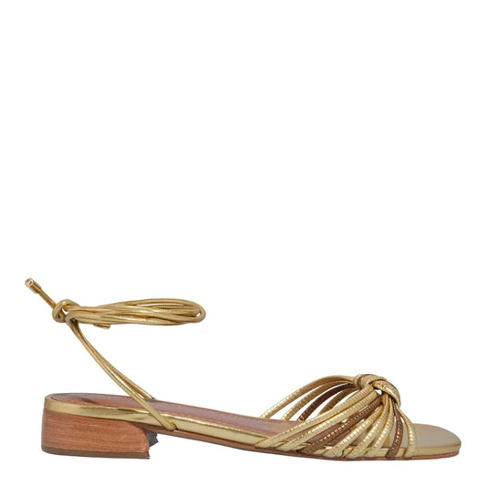 Sandália Santa Lolla Dourada Amarração Salto Baixo
