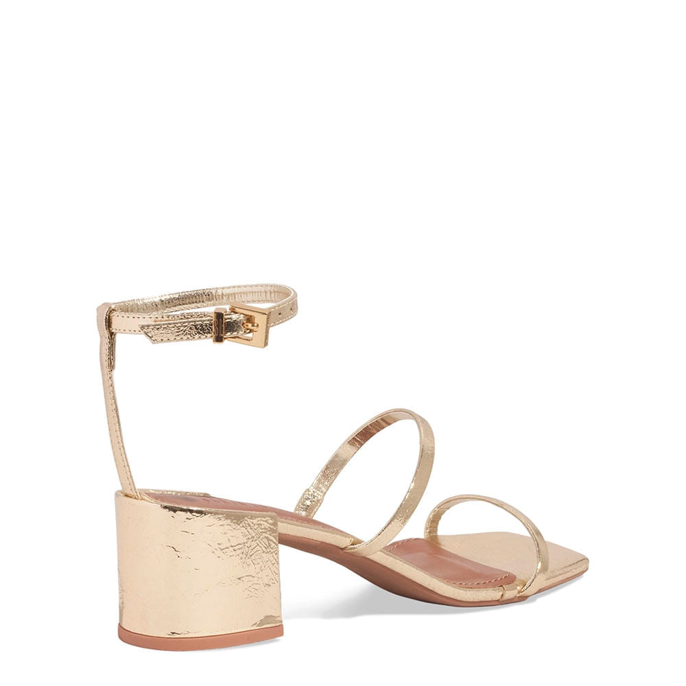 Sandália Santa Lolla Dourada Couro Metalizado Salto Bloco