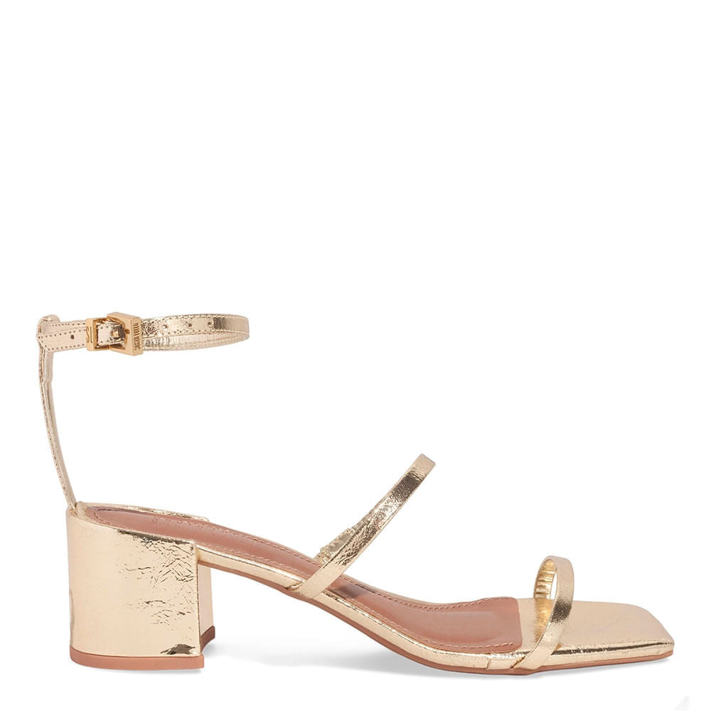 Sandália Santa Lolla Dourada Couro Metalizado Salto Bloco