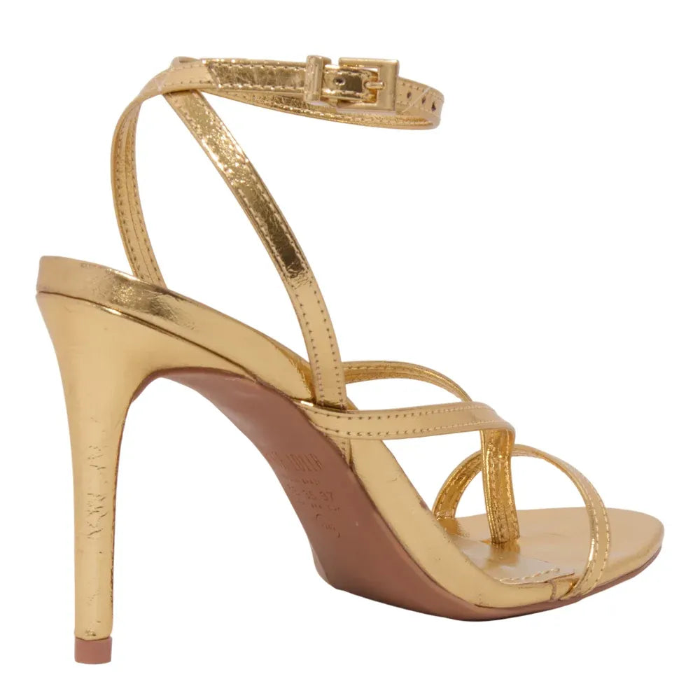 Sandália Santa Lolla Dourada Metalizada Salto Alto