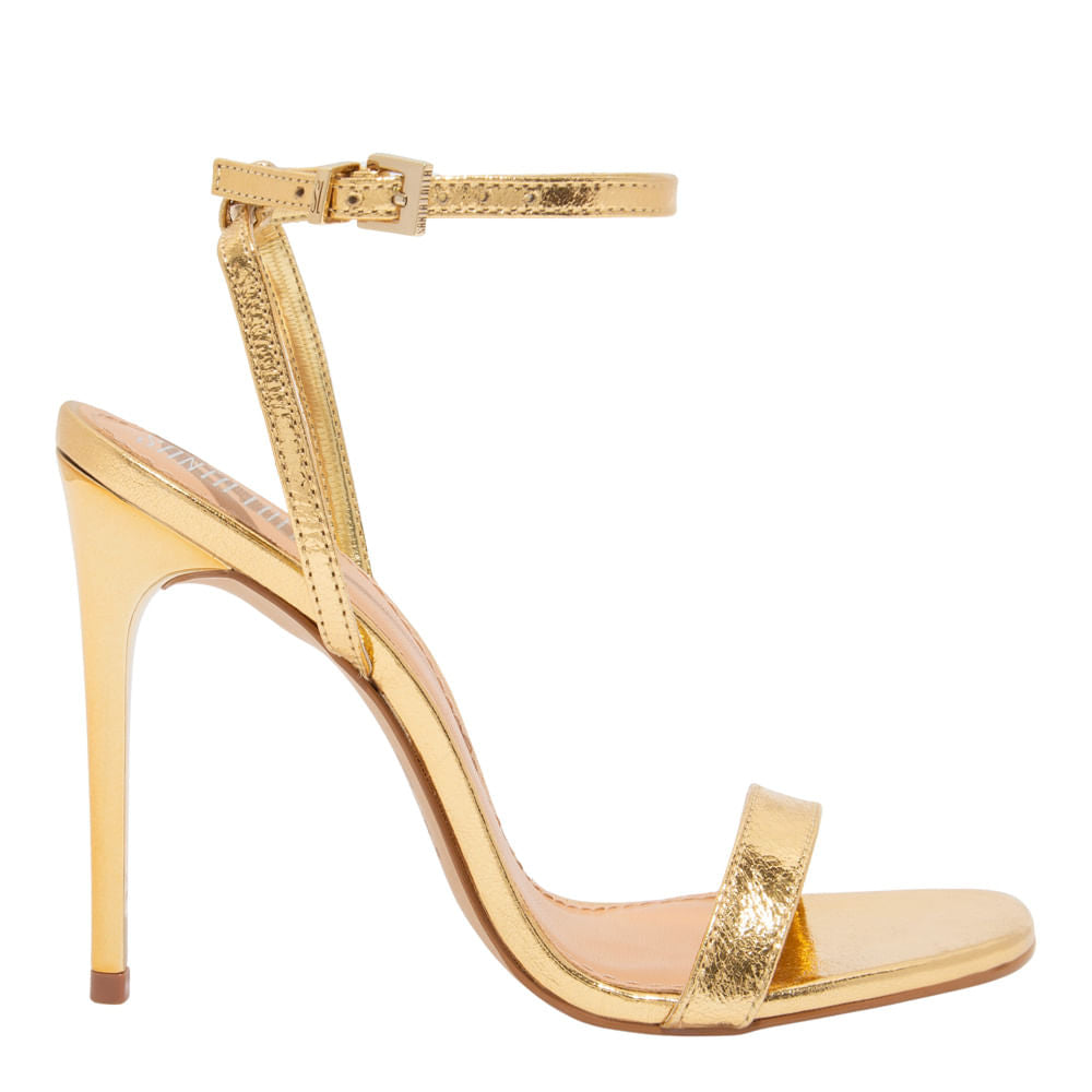Sandália Santa Lolla Dourada Metalizada Salto Alto Fino