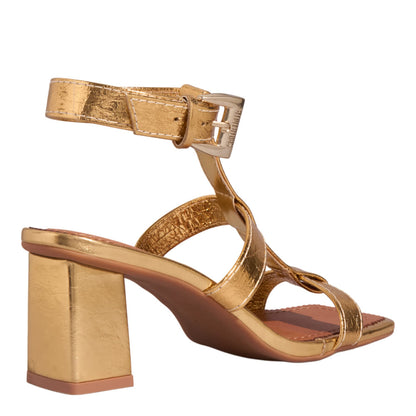 Sandália Santa Lolla Dourada Metalizada Salto Bloco