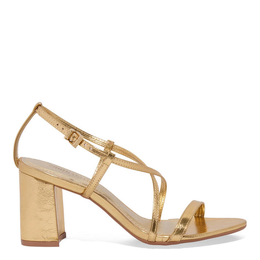 Sandália Santa Lolla Dourada Metalizada Salto Bloco