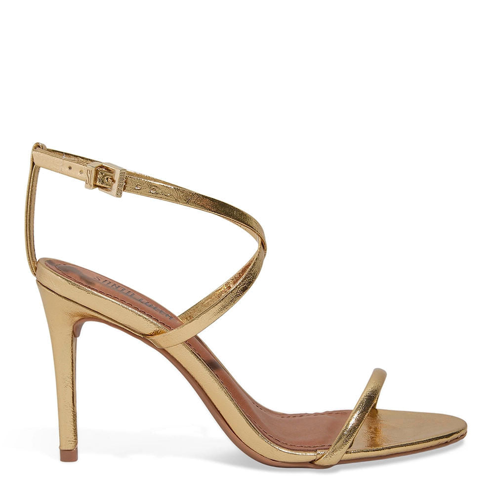 Sandália Santa Lolla Dourada Metalizada Salto Fino