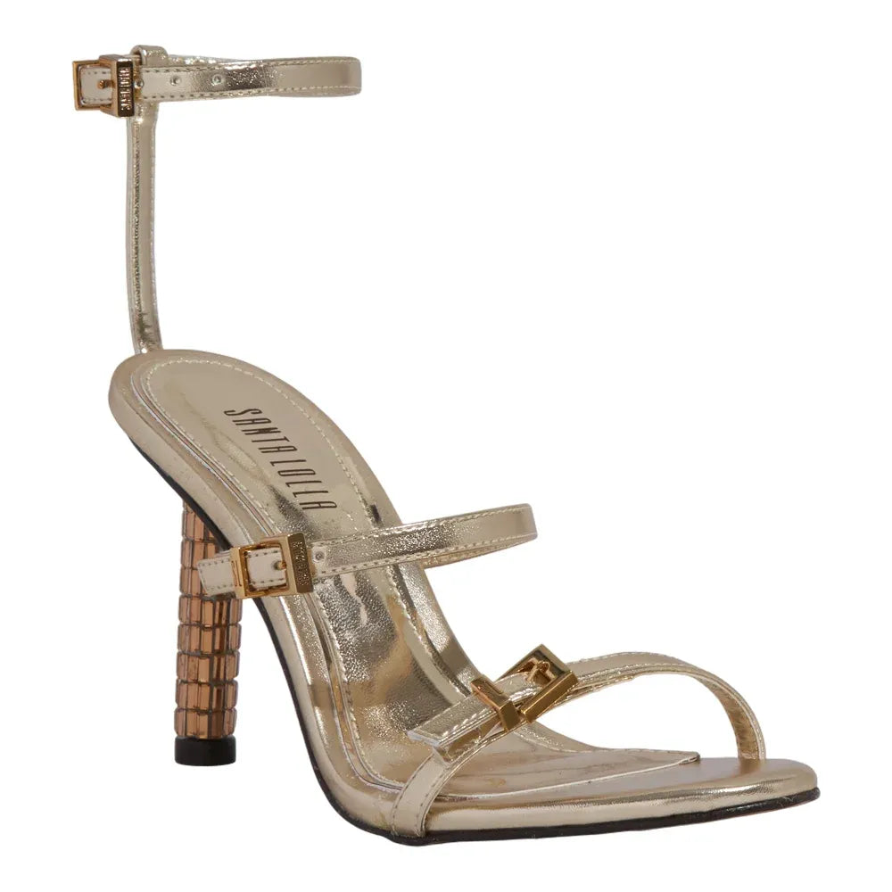 Sandália Santa Lolla Dourada Metalizada Salto Fino