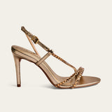 Sandália Santa Lolla Dourada Metalizada Studs Salto Fino