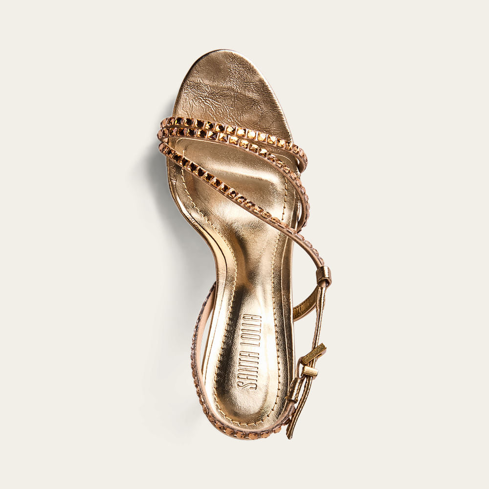 Sandália Santa Lolla Dourada Metalizada Studs Salto Fino