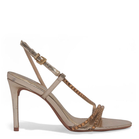 Sandália Santa Lolla Dourada Salto Fino Metalizada