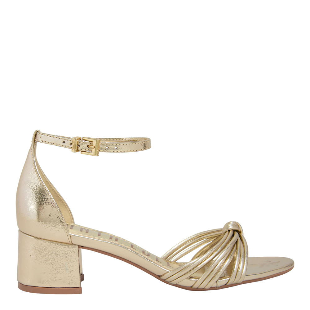 Sandália Santa Lolla Dourada Tiras Trançadas Salto Bloco