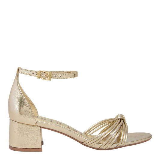 Sandália Santa Lolla Dourada Tiras Trançadas Salto Bloco