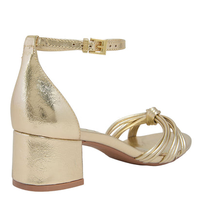 Sandália Santa Lolla Dourada Tiras Trançadas Salto Bloco