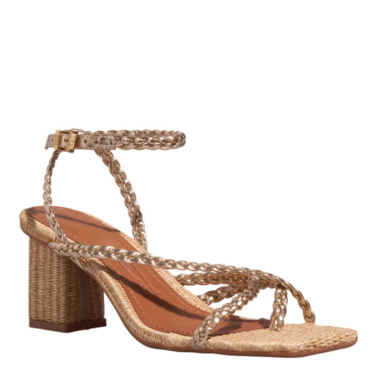 Sandália Santa Lolla Dourada Trança Salto Bloco