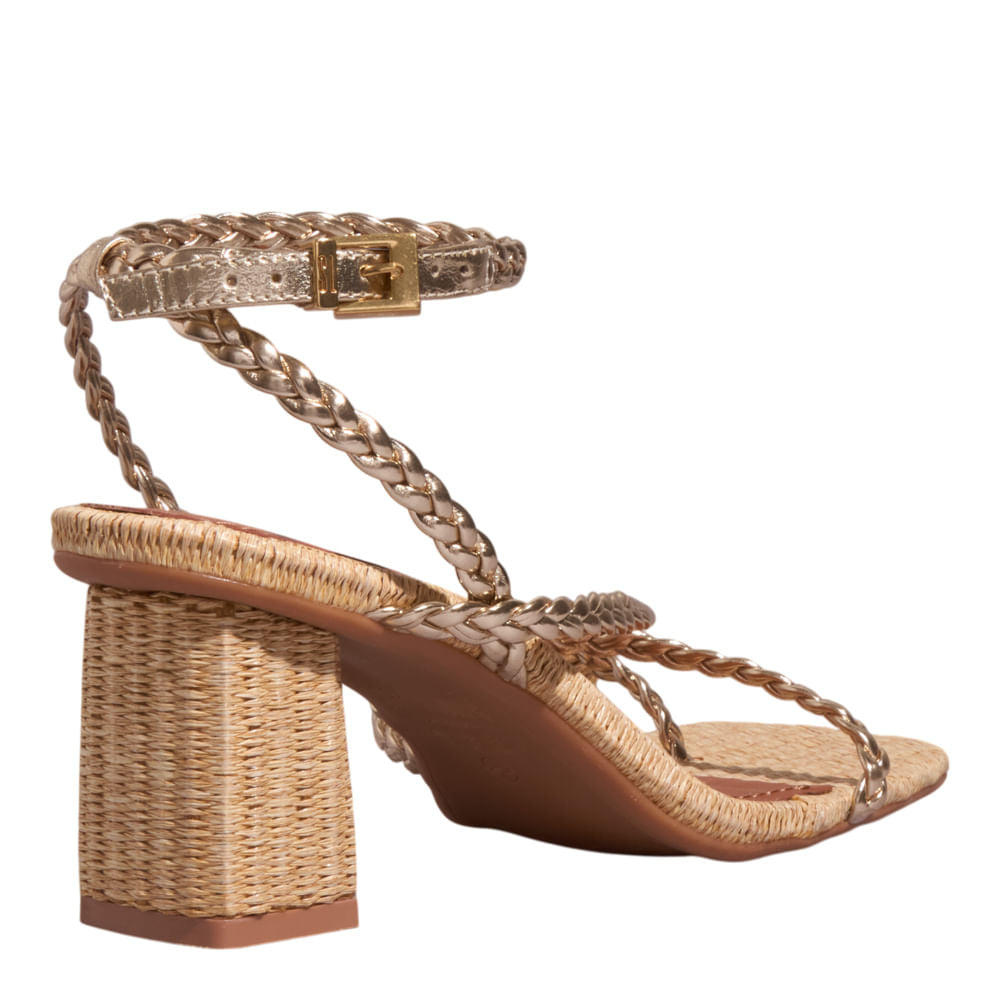 Sandália Santa Lolla Dourada Trança Salto Bloco