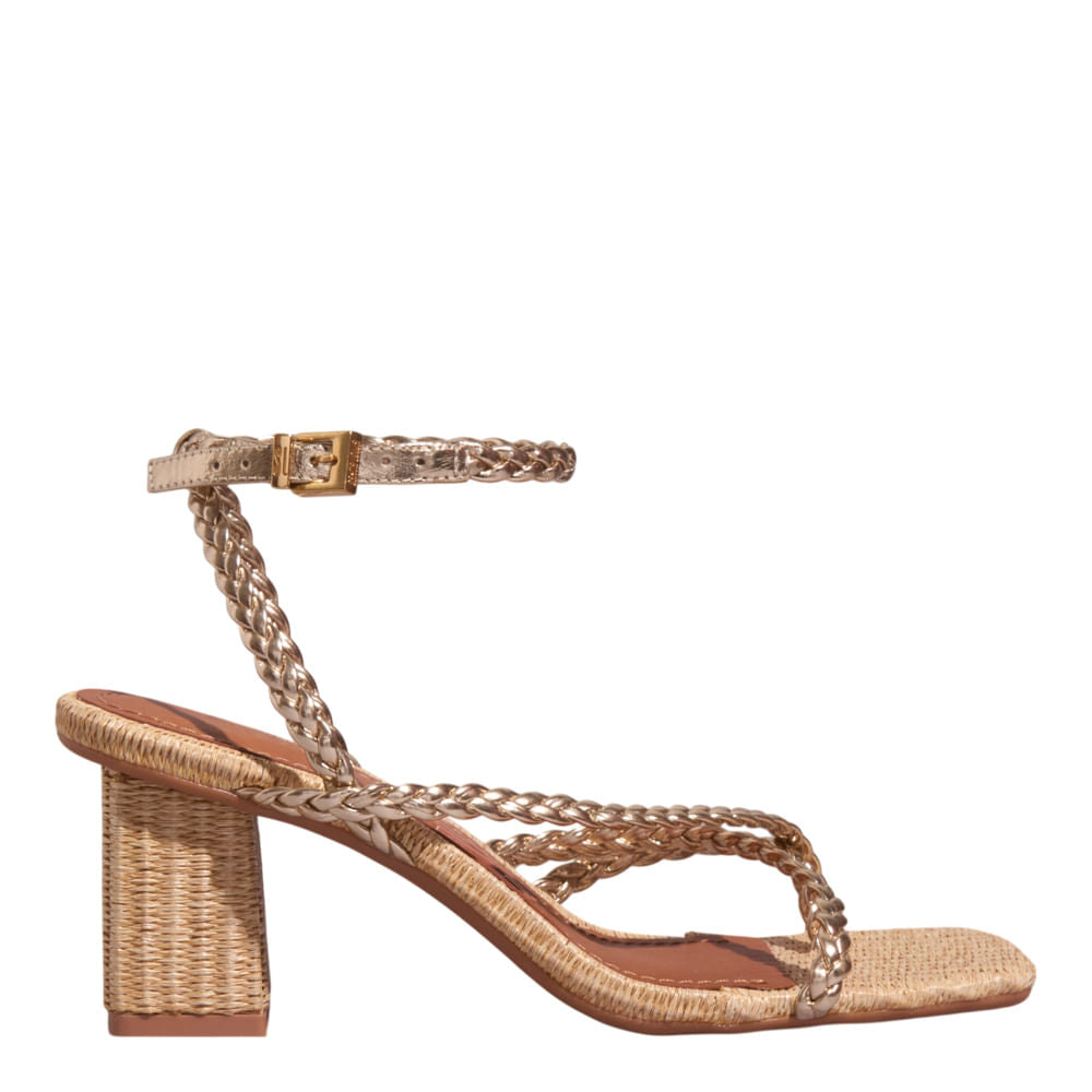 Sandália Santa Lolla Dourada Trança Salto Bloco