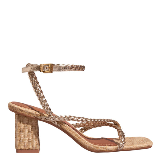 Sandália Santa Lolla Dourada Trança Salto Bloco