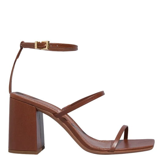 Sandália Santa Lolla Marrom Couro Salto Bloco